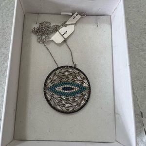 Clear and blue Evil Eye 925 Stirring Silver Pendant Chain Necklace NWT in OB